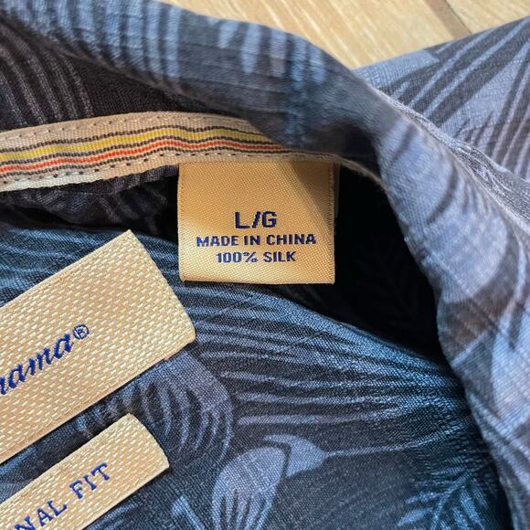 Tommy Bahama Silk Hawaiian Shirt L Blue Floral Camp Aloha Short Sleeve Original - Picture 4 of 9